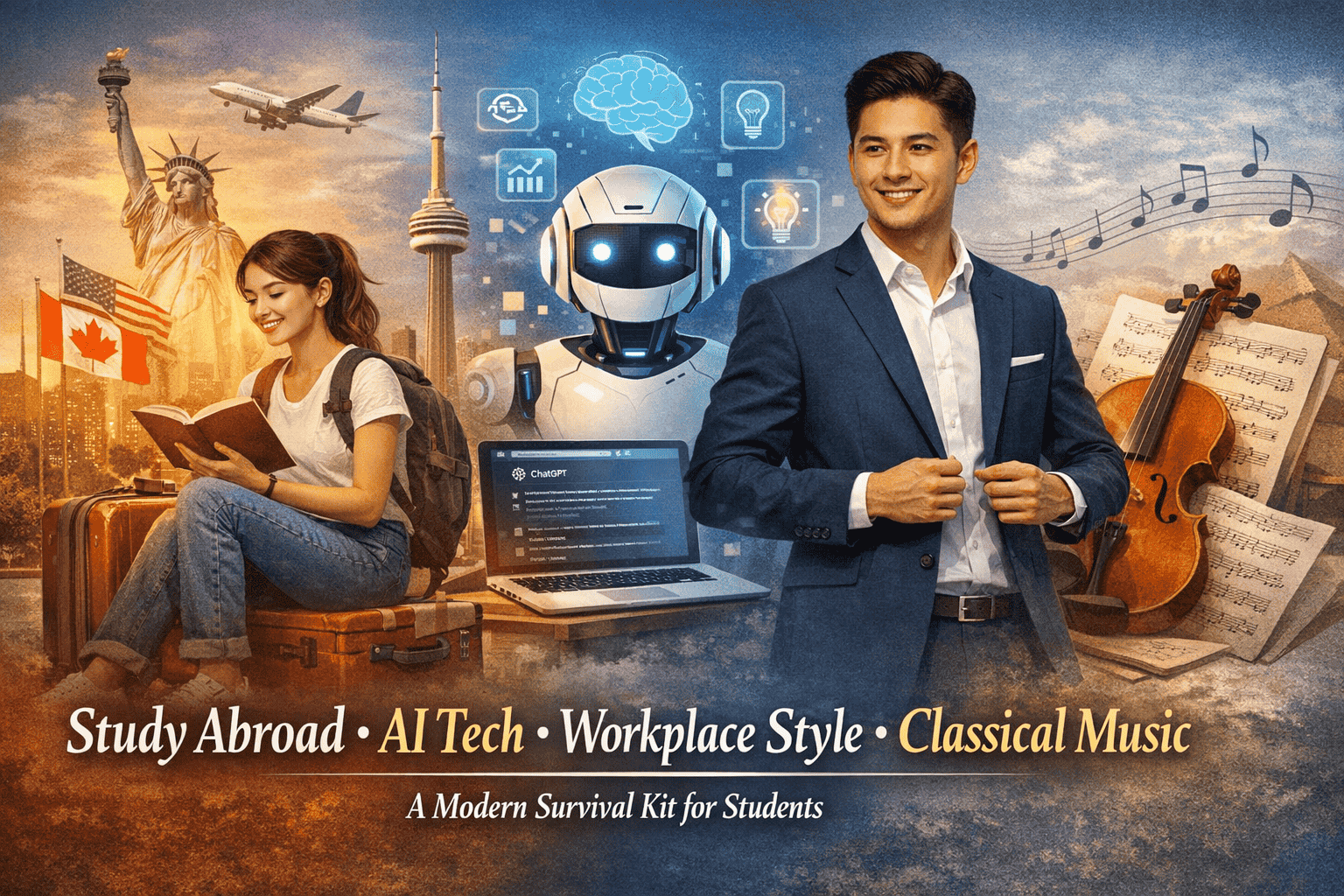 Study Abroad AI Technology Workplace Styling Classical Music: